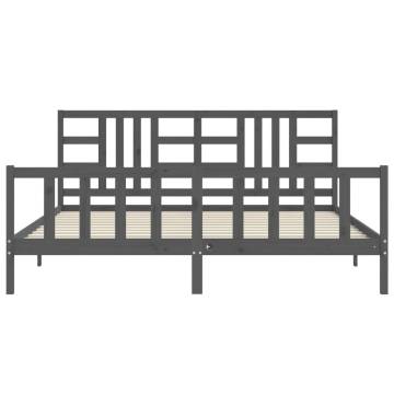 Grey Bed Frame with Headboard - Solid Wood 200x200 cm