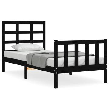 Black Bed Frame with Headboard - 100x200 cm Solid Wood