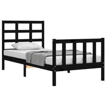 Black Bed Frame with Headboard - 100x200 cm Solid Wood