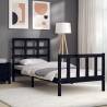 Black Bed Frame with Headboard - 100x200 cm Solid Wood