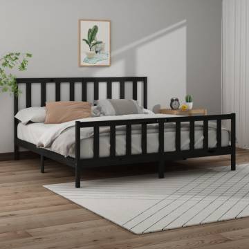 Black Solid Wood Pine Bed Frame 200x200 cm | Hipomarket