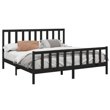 Black Solid Wood Pine Bed Frame 200x200 cm | Hipomarket