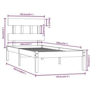 White Solid Wood Bed Frame 100x200 cm - Timeless Design