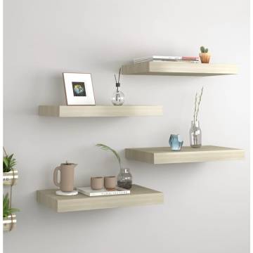 Stylish Floating Wall Shelves - Set of 4 Oak | HiPoMarket