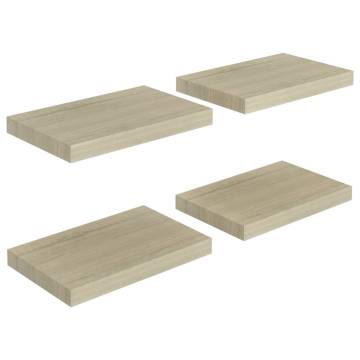 Stylish Floating Wall Shelves - Set of 4 Oak | HiPoMarket