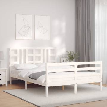 White Bed Frame with Headboard 140x190 cm Solid Wood