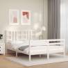 White Bed Frame with Headboard 140x190 cm Solid Wood