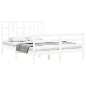 White Bed Frame with Headboard 140x190 cm Solid Wood