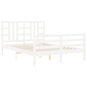 White Bed Frame with Headboard 140x190 cm Solid Wood