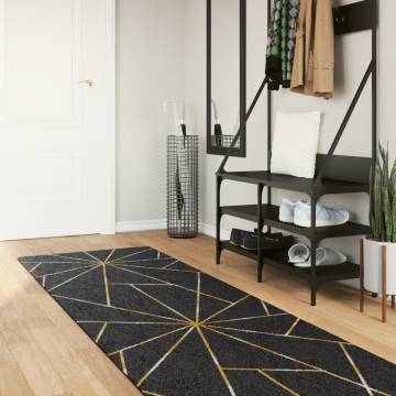 Washable Black and Gold Rug 80x300 cm - Anti Slip & Stylish