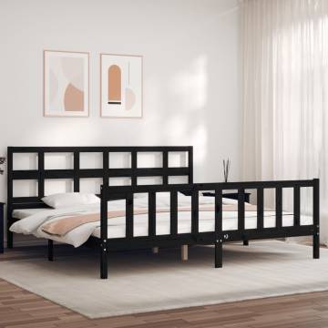 Black Super King Size Bed Frame with Headboard | Hipomarket