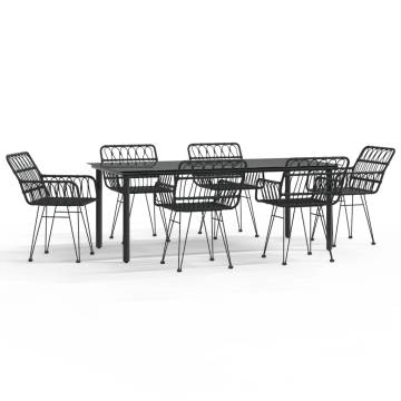 7 Piece Garden Dining Set - Stylish Black Poly Rattan