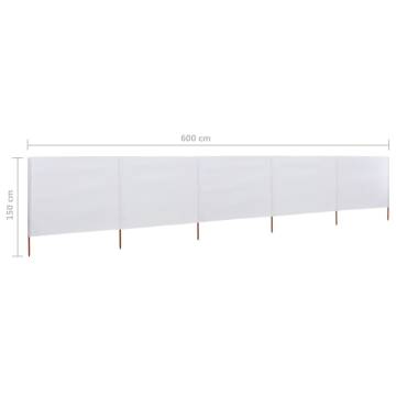 5-Panel Wind Screen Fabric 600x120 cm - Sand White | HiPoMarket