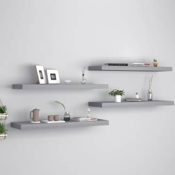 Floating Wall Shelves Set of 4 - Stylish Grey MDF Display