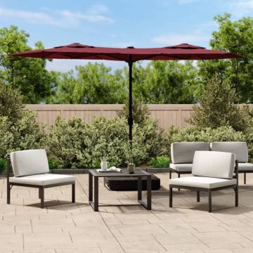 Double-Head Parasol with LEDs - Bordeaux Red 316x240 cm