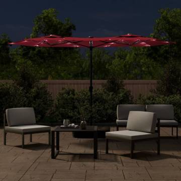 Double-Head Parasol with LEDs - Bordeaux Red 316x240 cm