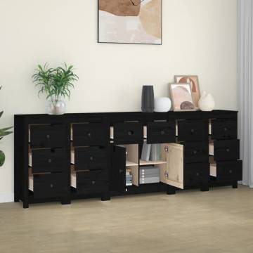 Stylish Black Pine Sideboard 230x35x80 cm - HipoMarket