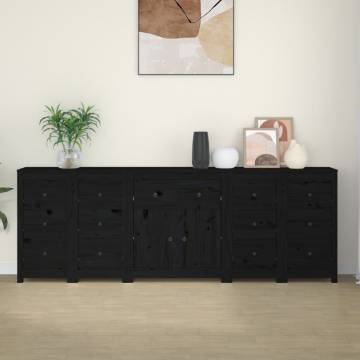 Stylish Black Pine Sideboard 230x35x80 cm - HipoMarket