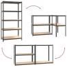 5-Layer Heavy-Duty Shelves - 2 pcs Grey Steel & Engineered Wood