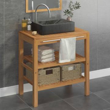 Solid Teak Bathroom Vanity Cabinet with Black Marble Sink