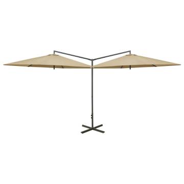 Double Parasol with Steel Pole Taupe 600 cm - Stylish Outdoor Shade