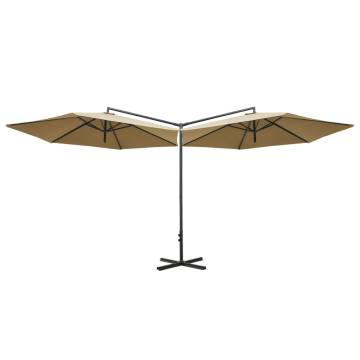 Double Parasol with Steel Pole Taupe 600 cm - Stylish Outdoor Shade