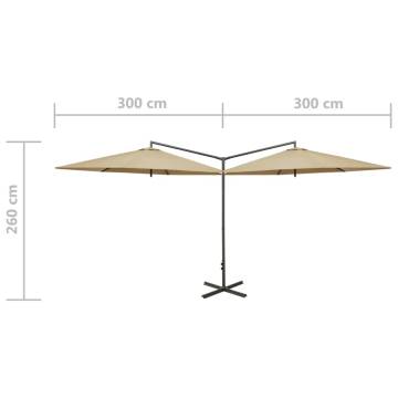 Double Parasol with Steel Pole Taupe 600 cm - Stylish Outdoor Shade