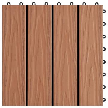 11 pcs Deep Embossed WPC Decking Tiles Light Brown - 1 sqm