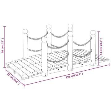 Garden Bridge with Chain Railings | Solid Wood Spruce 150x67cm