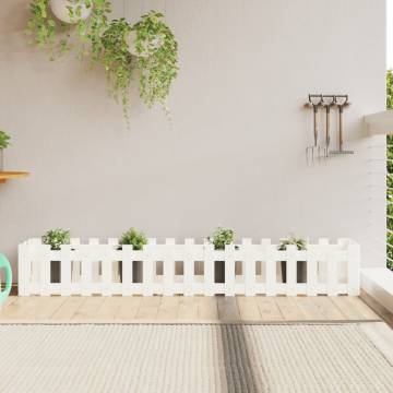 White Garden Raised Bed with Fence - Solid Pine 200x30x30 cm