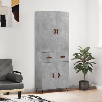 Elegant Highboard Concrete Grey - 69.5x34x180 cm