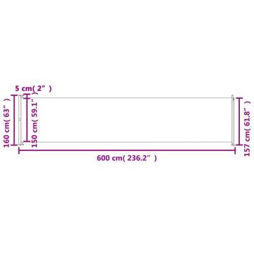 Patio Retractable Side Awning 600x160 cm - Cream | HipoMarket