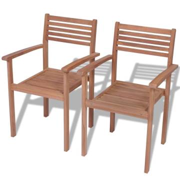 Stackable Garden Chairs - 2pcs Solid Teak Wood | HipoMarket