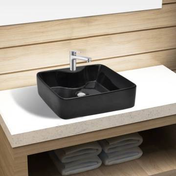 Stylish Black Square Ceramic Bathroom Sink Basin | HipoMarket