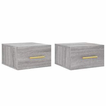 Wall-mounted Bedside Cabinets - Grey Sonoma - 2 pcs