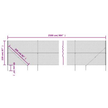 Chain Link Fence with Spike Anchors - 2.2x25 m Silver