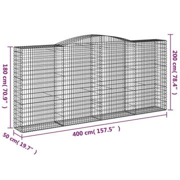 Arched Gabion Basket 400x50x180/200 cm - Durable Garden Barrier