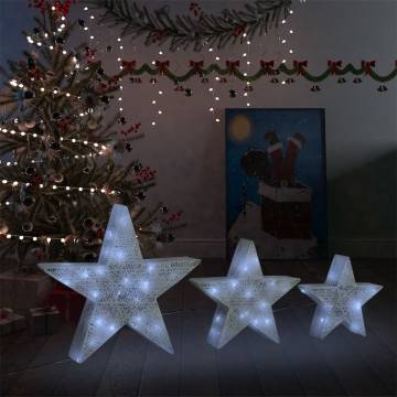 Christmas Decoration Stars - 3 pcs White Mesh LED Set