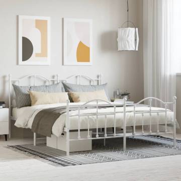 Elegant White Metal Bed Frame with Headboard & Footboard 160x200