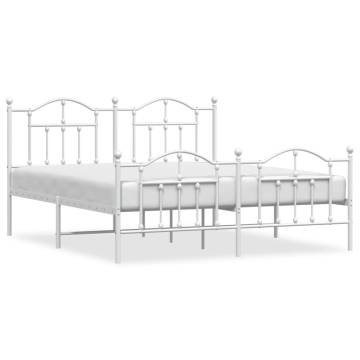 Elegant White Metal Bed Frame with Headboard & Footboard 160x200