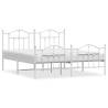 Elegant White Metal Bed Frame with Headboard & Footboard 160x200