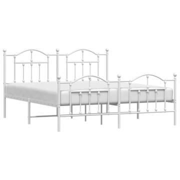 Elegant White Metal Bed Frame with Headboard & Footboard 160x200