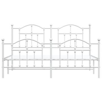 Elegant White Metal Bed Frame with Headboard & Footboard 160x200