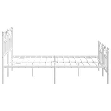 Elegant White Metal Bed Frame with Headboard & Footboard 160x200