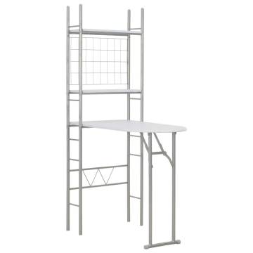 3 Piece Folding Dining Set with Storage Rack - White MDF & Steel