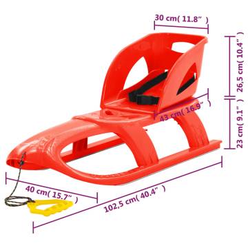 Red Sledge with Seat | Durable Polypropylene Sled for Kids