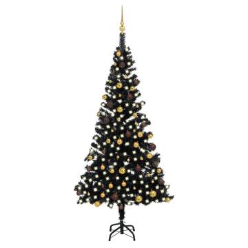 Black Pre-lit Christmas Tree with Ball Set - 210 cm PVC