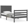 Grey Solid Wood Bed Frame with Headboard 90x200 cm