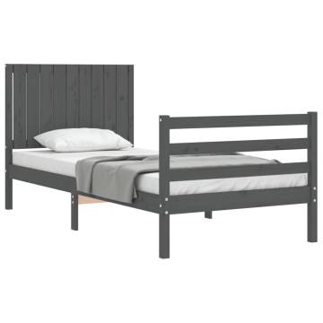 Grey Solid Wood Bed Frame with Headboard 90x200 cm