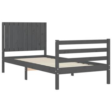 Grey Solid Wood Bed Frame with Headboard 90x200 cm